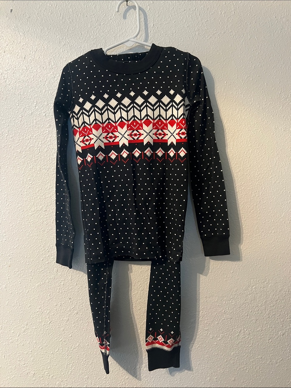 Hanna Andersson Kids Black and Red Fair Isle Christmas Pajama Set 6/7 Small
